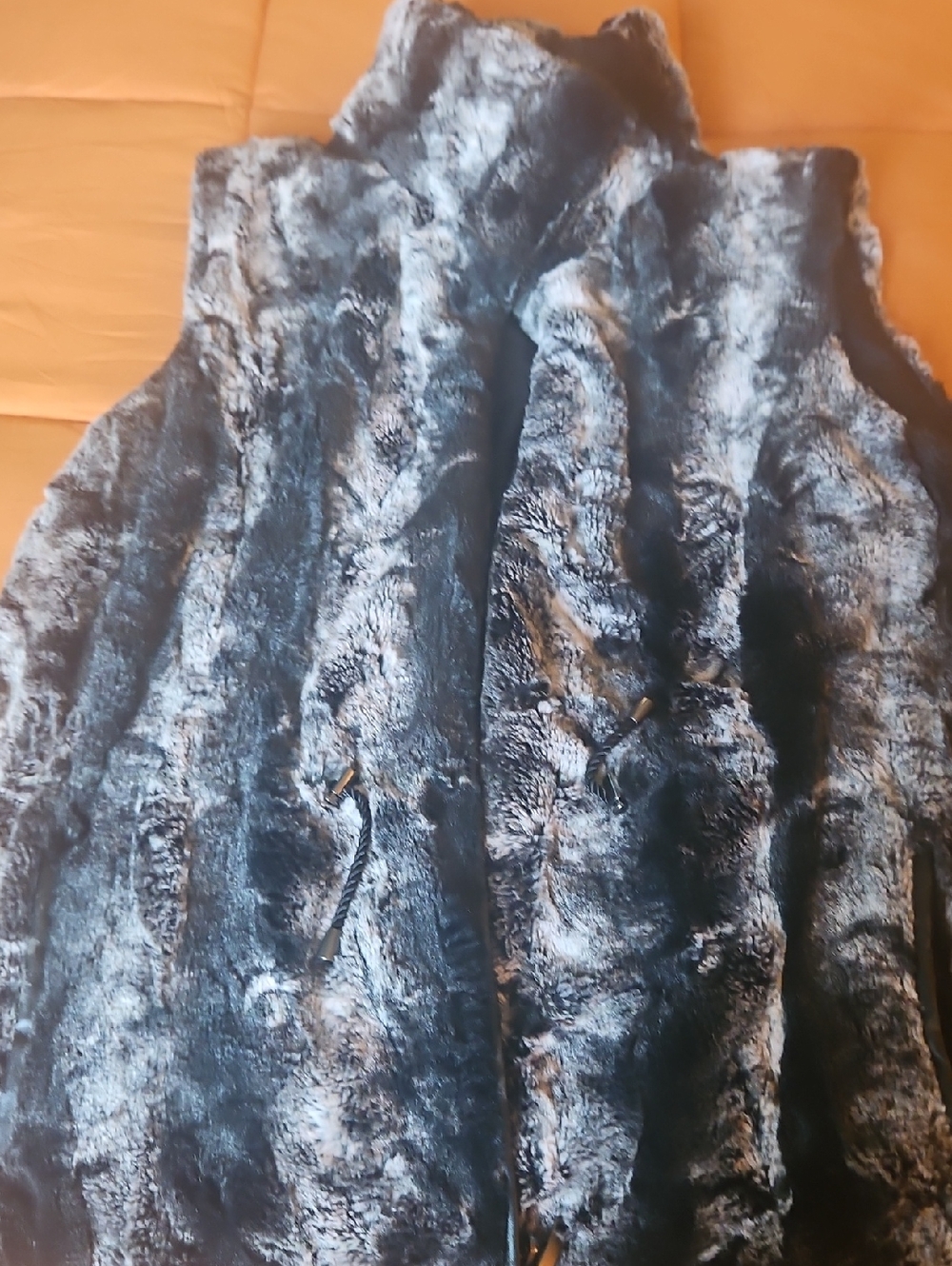 Plush Faux Fur Vest in Charcoal Black and Silver Tones